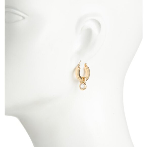 MILOR GOLD Made In Italy 14k Gold Cz Charm Hoop Earrings - Picture 2 of 3